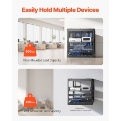 Avoin 10U verkkoteline hiiliteräs 585 mm syvyys nelipilarinen seinä tai lattia