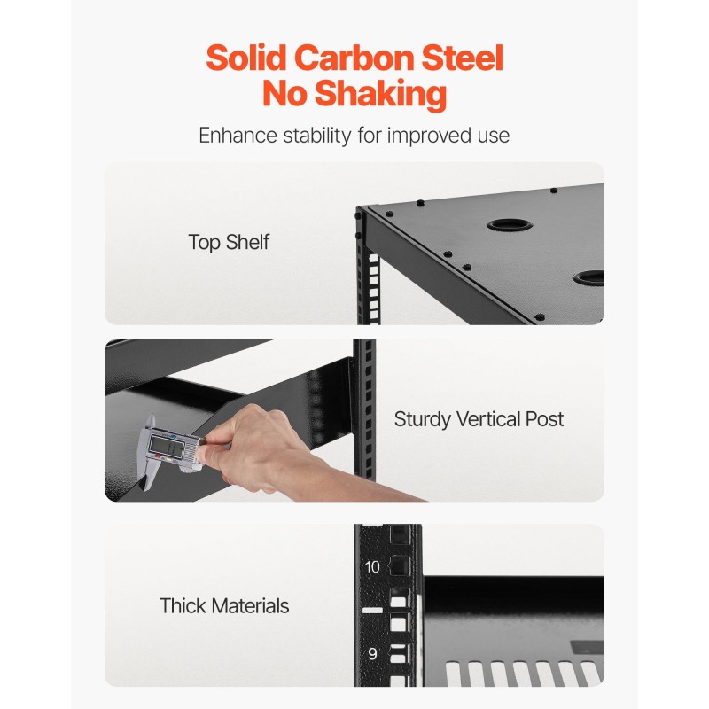 Avoin 10U verkkoteline hiiliteräs 585 mm syvyys nelipilarinen seinä tai lattia