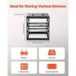 Avoin 10U verkkoteline hiiliteräs 585 mm syvyys nelipilarinen seinä tai lattia