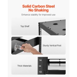 Avokehyksinen 16U verkkoteline nelipylväinen hiiliteräs 585 mm syvyys seinä tai lattia-asennus