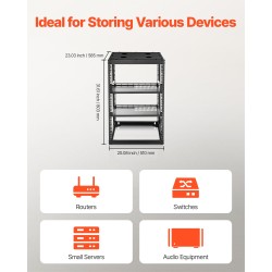 Avokehyksinen 16U verkkoteline nelipylväinen hiiliteräs 585 mm syvyys seinä tai lattia-asennus
