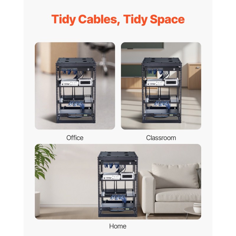 Avokehyksinen 16U verkkoteline nelipylväinen hiiliteräs 585 mm syvyys seinä tai lattia-asennus