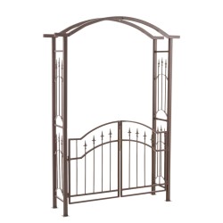 Ylellinen rautainen ruusukaari portilla puutarhaan köynnöskasveille