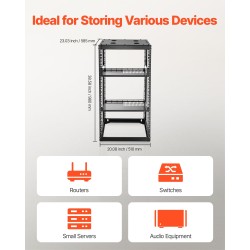 Avokehikkoinen 20U verkkoteline nelipilarinen hiiliteräs 585 mm syvyys seinä tai lattia