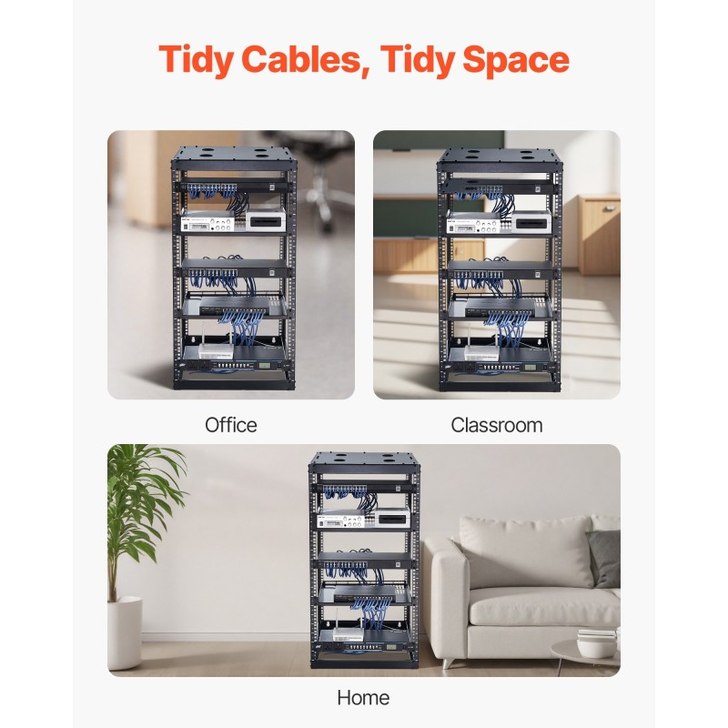 Avokehikkoinen 20U verkkoteline nelipilarinen hiiliteräs 585 mm syvyys seinä tai lattia