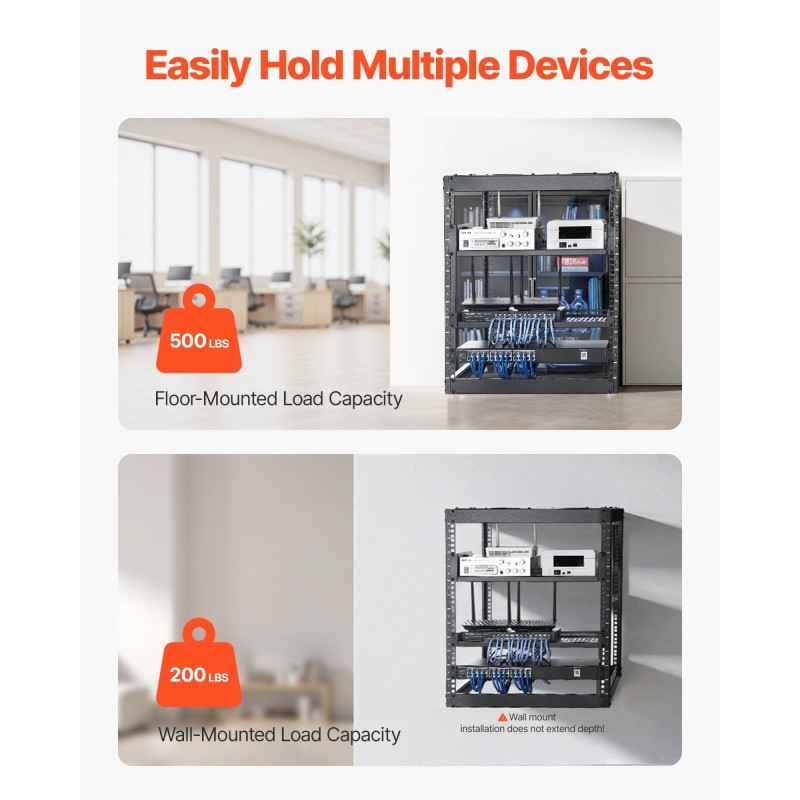 Avoin 12U verkkoteline 4-pilarinen hiiliteräs 585 mm syvyys seinälle tai lattialle