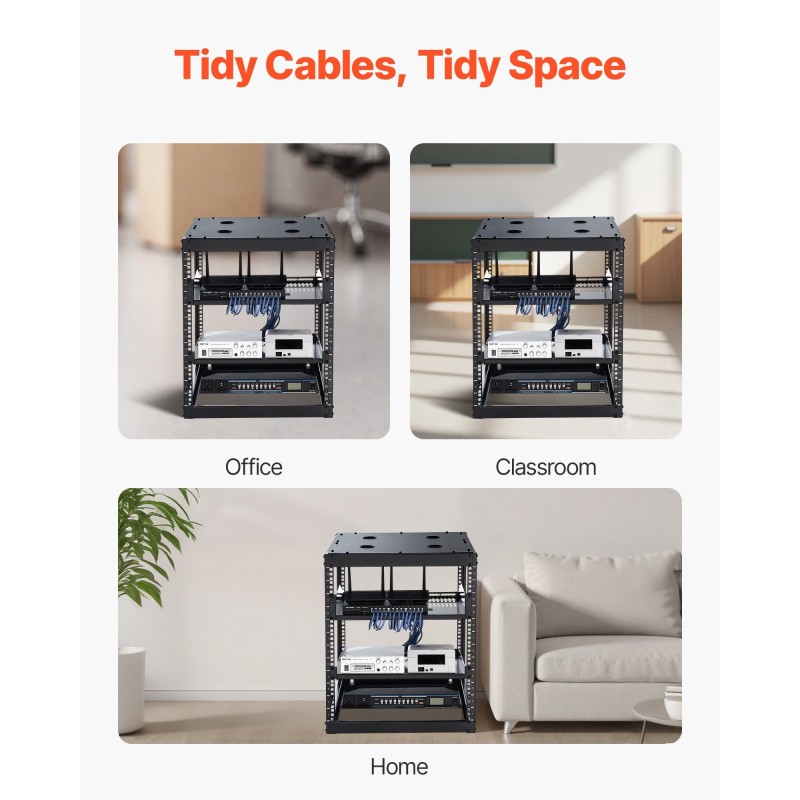 Avoin 12U verkkoteline 4-pilarinen hiiliteräs 585 mm syvyys seinälle tai lattialle