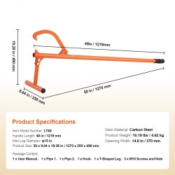 Puutavaranostin 1219 millimetriä varsi hiiliteräsrakenne säädettävä koukku enintään 15 tuumaa