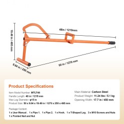 Tukinnostin hiiliteräksinen monitoiminen 1219 mm säädettävällä koukulla maksimihalkaisija 15 tuumaa