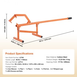 Puunostin hiiliteräs 1180 mm kahva säädettävällä koukulla enintään 15 tuuman rungoille