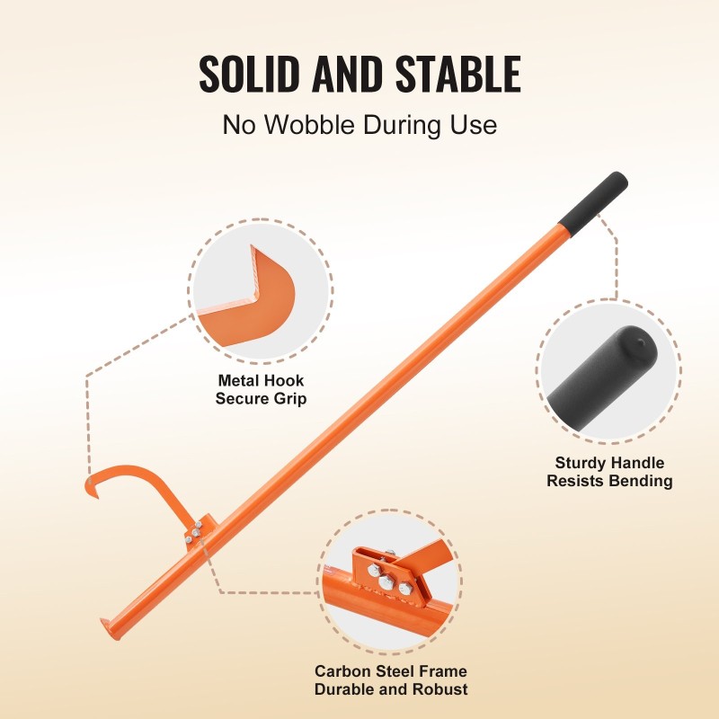 Puunkäsittelykoukku 1500 mm hiiliteräs säädettävä kumipäällysteinen kahva sopii jopa 813 mm tukkeihin