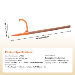 Puutavarankääntäjä 1180 mm eukalyptuspuukahvalla hiiliteräsrunko säädettävällä koukulla 18 tuuman tukkeihin
