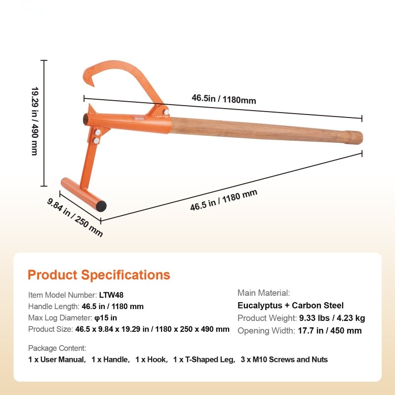 Puunnostin saarnipuu hiiliteräs 1180 mm kahva säädettävä koukku enintään 381 mm