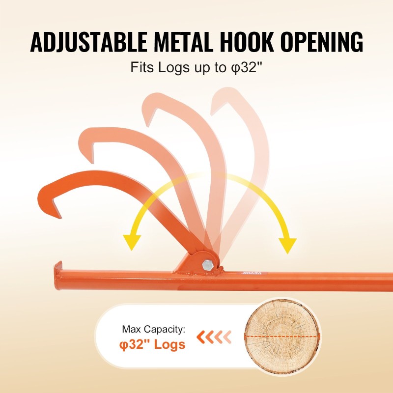 Puunkäsittelykoukku hiiliteräs 1180 mm säädettävä koukku kumipäällysteinen kahva