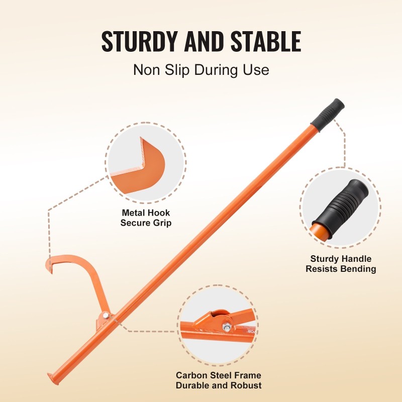 Puunkäsittelykoukku hiiliteräs 1180 mm säädettävä koukku kumipäällysteinen kahva