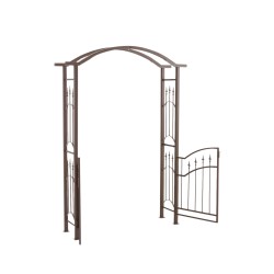 Ylellinen rautainen ruusukaari portilla puutarhaan köynnöskasveille