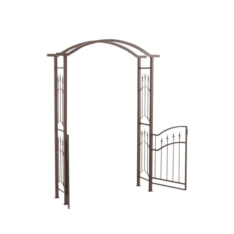 Ylellinen rautainen ruusukaari portilla puutarhaan köynnöskasveille