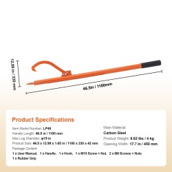 Tukinkääntäjä hiiliteräs 1180 mm varsi 450 mm avaus ruosteenkestävä pinnoite