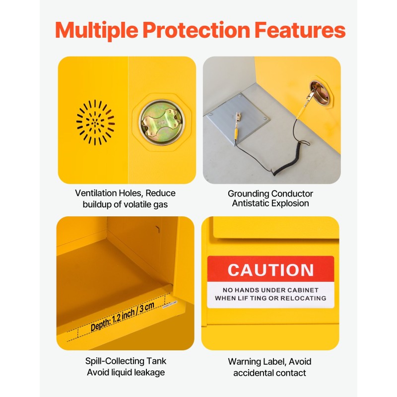 Paloturvallinen säilytyskaappi kylmävalssattu sinkitty teräs 59×46×165 cm 23 gallonaa keltainen säädettävät hyllyt