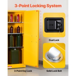 Paloturvallinen säilytyskaappi kylmävalssattu sinkitty teräs 59×46×165 cm 23 gallonaa keltainen säädettävät hyllyt