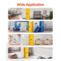 Paloturvallinen säilytyskaappi kylmävalssattu sinkitty teräs 59×46×165 cm 23 gallonaa keltainen säädettävät hyllyt