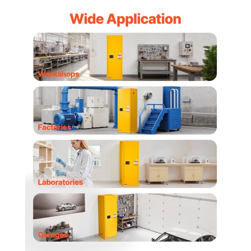 Paloturvallinen säilytyskaappi kylmävalssattu sinkitty teräs 59×46×165 cm 23 gallonaa keltainen säädettävät hyllyt
