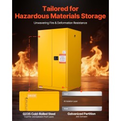 Palavien nesteiden säilytyskaappi Q235 ja galvanoitu teräs 65 gallonaa 96,4x86,4x165,1 cm keltainen