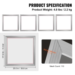 Silkkipainokehykset alumiini 50,8 x 50,8 cm 4 kpl 110 polyesteriverkko