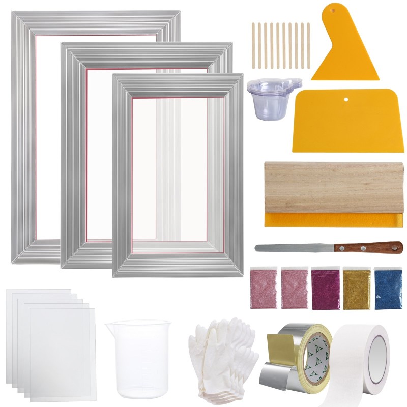 Silkkipainosetti alumiinikehyksillä 3 kpl polyesteriverkko 110 6x10 8x12 10x14 T-paitojen painatukseen