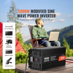 Muokattu siniaaltoinvertteri 5000W 12V-230V alumiiniseoskotelo 2 AC-pistorasiaa 2 USB-porttia 1 Type-C-portti