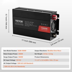 Muokattu siniaaltoinvertteri 1500W 12V 230V 2 AC 2 USB C portti alumiiniseoskuori