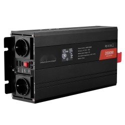 Puhdas siniaaltoinvertteri 12V 230V 2000W 2 AC pistorasiaa 2 USB porttia USB C portti LCD kauko ohjain