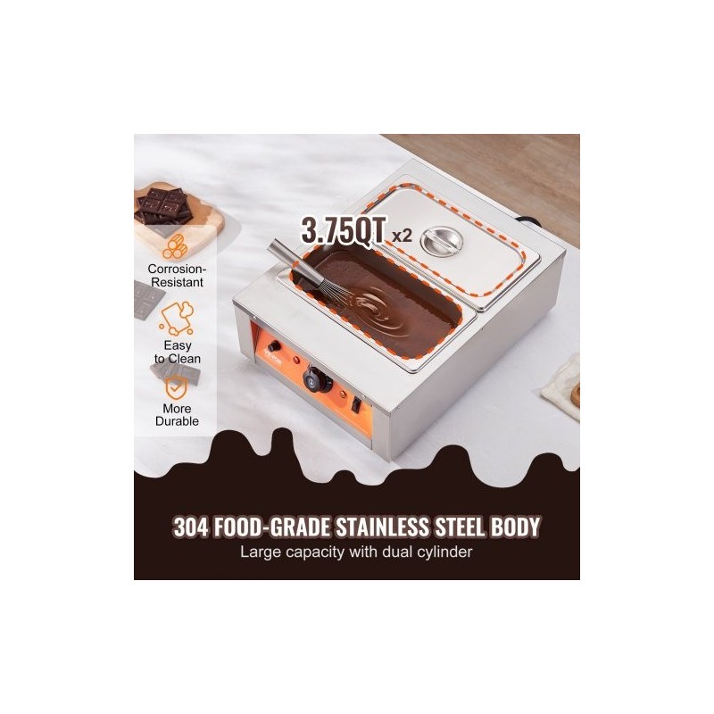 Suklaansulatin 2 säiliötä 2 x 3,3 l ruostumatonta terästä säädettävä lämpötila