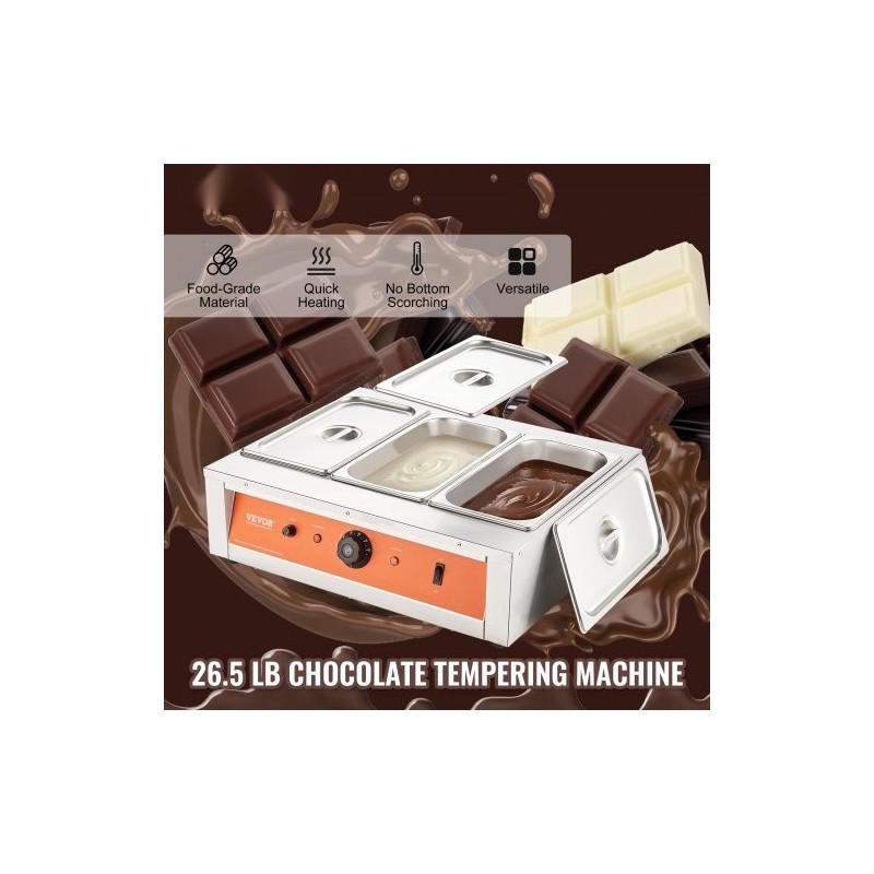 Kolmisäiliöinen suklaan sulatuslaite ruostumaton teräs 3 x 3,3 l säädettävä lämpötila