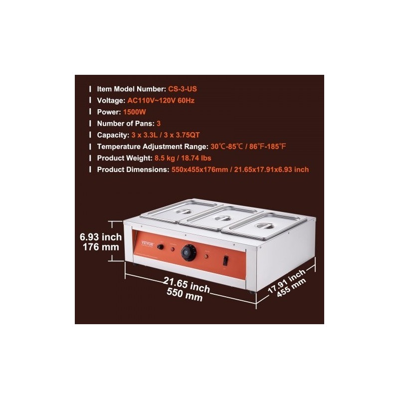 Kolmisäiliöinen suklaan sulatuslaite ruostumaton teräs 3 x 3,3 l säädettävä lämpötila