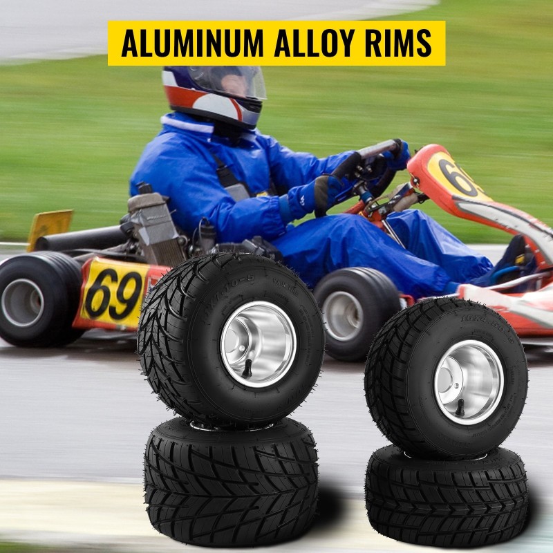 Go-kart saderenkaat kumiseos alumiinivanteilla 4 kpl etu 10X4.5-5 taka 11X6.0-5
