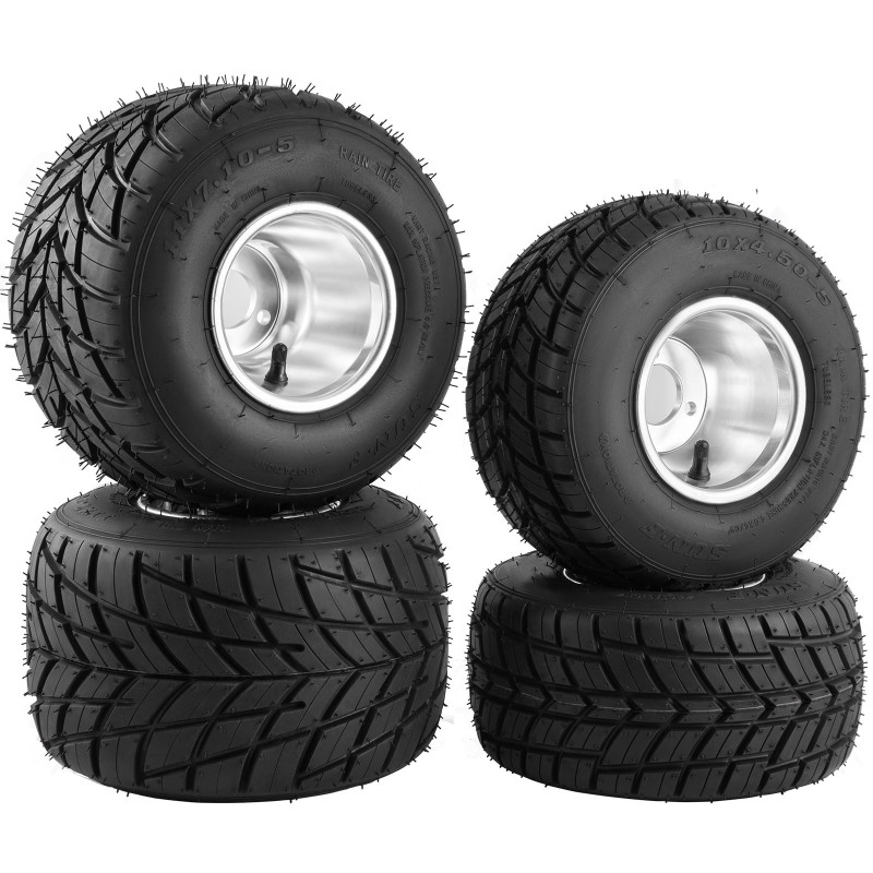 Go-kart saderenkaat kumiseos alumiinivanteilla 4 kpl etu 10X4.5-5 taka 11X6.0-5