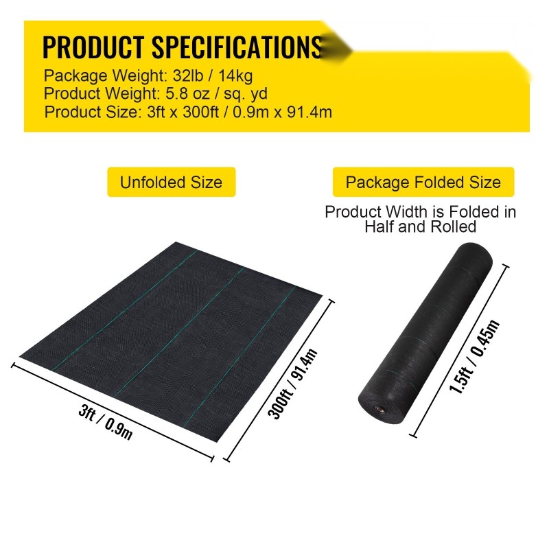 Rikkaruohokangas musta kaksikerroksinen neulahuovutettu ja kudottu polypropeeni 0,9x91,4 m