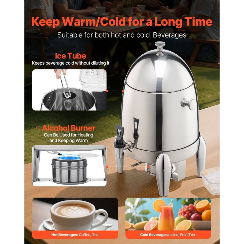 Juoma-annostelija 12 l ruostumaton teräs tiivis hana kuumille ja kylmille juomille