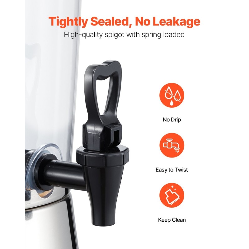 Juoma-annostelija 8 L ruostumaton teräs ja elintarvikekäyttöön soveltuva PC-muovi tippumattomalla hanalla