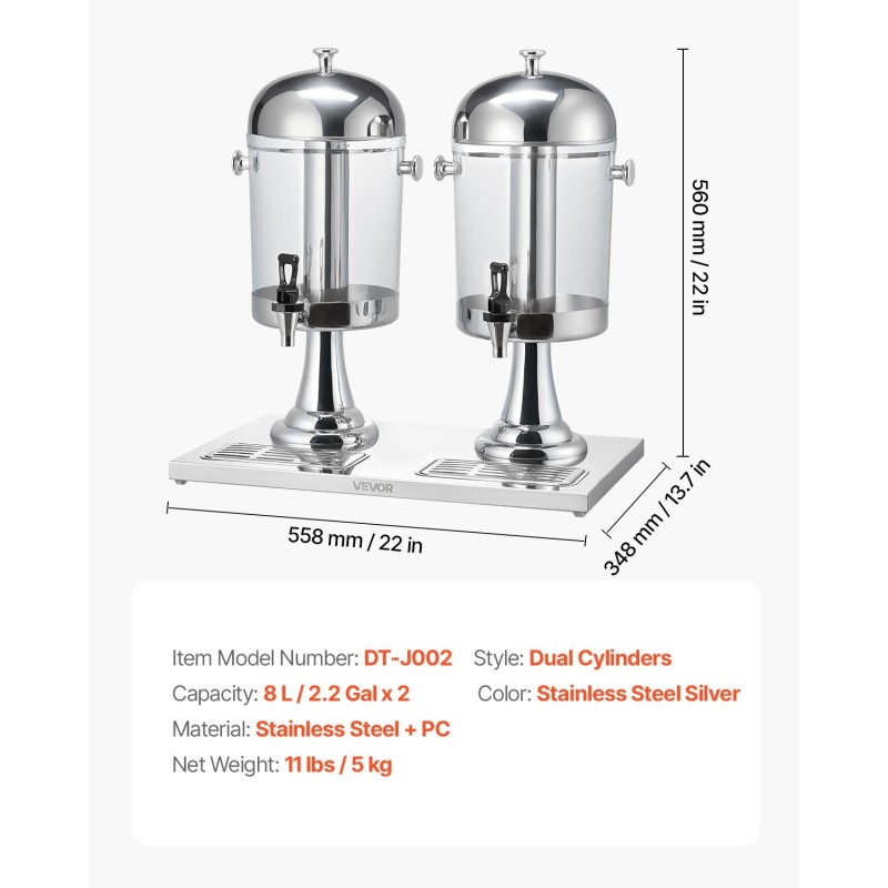 Juoma-annostelija 16 litraa kaksisylinterinen PC-muovi ruostumaton teräs jääkammio
