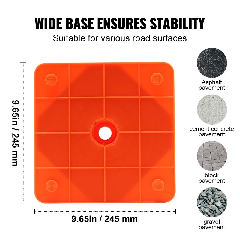 Kokoontaitettavat oranssit turvakartiot 18-tuumaiset 4 kpl heijastavilla kauluksilla leveällä pohjalla