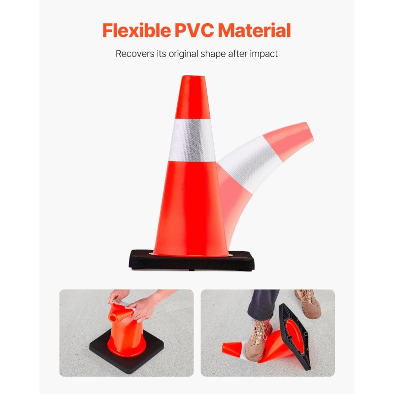Liikennekartio PVC-materiaali 45 cm 5 kpl oranssi heijastinkauluksella mustalla painopohjalla