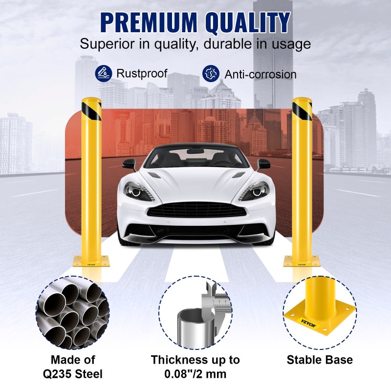 Teräksinen turvapollari 91,4 cm korkea 11,4 cm halkaisija keltamusta sisä- ja ulkokäyttöön