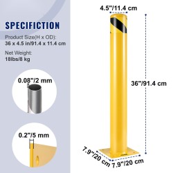 Teräksinen turvapollari 91,4 cm korkea 11,4 cm halkaisija keltamusta sisä- ja ulkokäyttöön