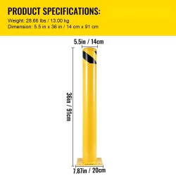 Turvapollari Q235 teräs 91 cm korkea 14 cm halkaisija keltainen 2 kpl