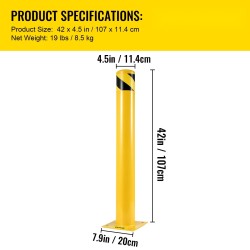 Teräksinen turvapollari Q235 107 cm korkea 11,4 cm halkaisija keltainen ja musta