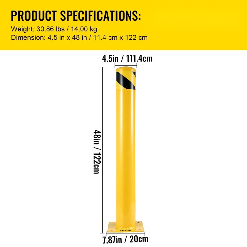 Teräspollari Q235-teräs 122 cm korkea 11,4 cm halkaisijaltaan keltainen 2 kpl
