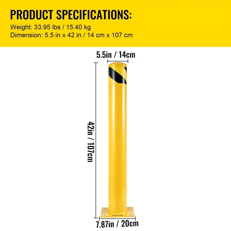 Teräspollarit Q235 teräs 107 cm korkea 14 cm halkaisija 2 kpl keltainen