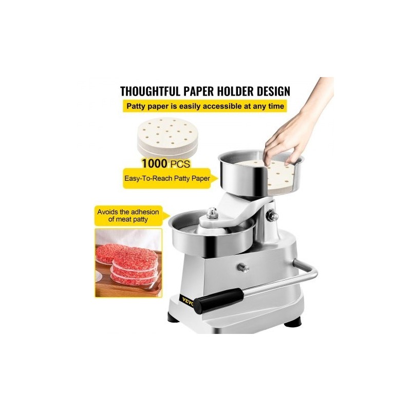 Hampurilaispihvipuristin alumiiniseos ja ruostumaton teräs 150 mm 1000 pihvipaperia